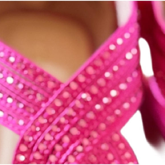 Pizz Annu Hot Pink Formal Satin Open Toe Shoes with a little bling! Size 8.5 - Picture 6 of 12